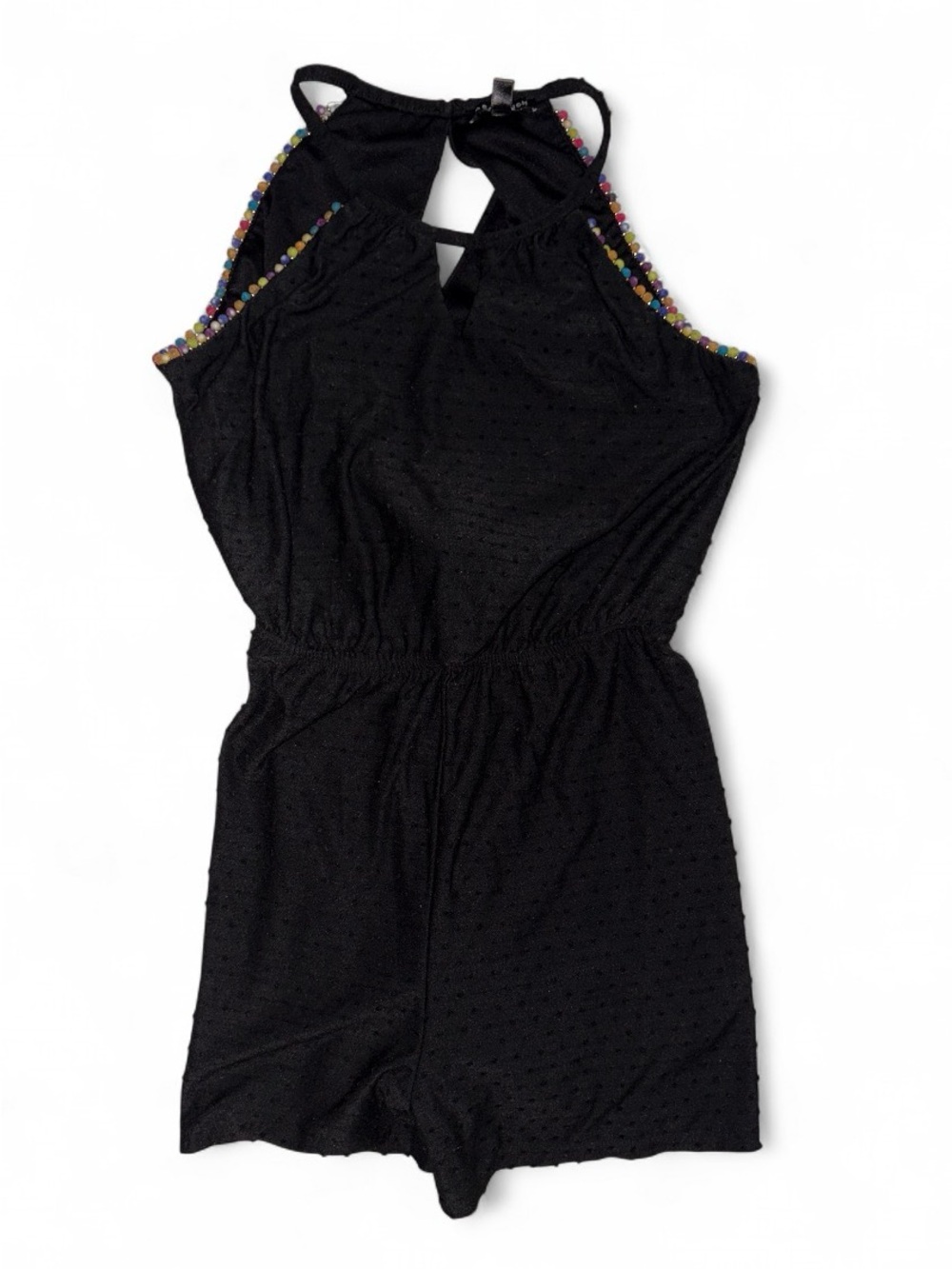 As U Wish Black Halter Romper with Colorful Bead Trim